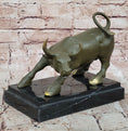 Load image into Gallery viewer, Aggressive Bull Bronze Sculpture on Marble Stand Signed Fisher