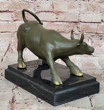 Aggressive Bull Bronze Sculpture on Marble Stand Signed Fisher