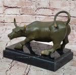 Aggressive Bull Bronze Sculpture on Marble Stand Signed Fisher