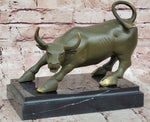 Aggressive Bull Bronze Sculpture on Marble Stand Signed Fisher