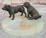 Bronze Bulldog & Pug Dog Figurines on Marble - Soap Dish Ashtray Handmade Art