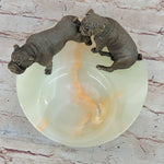 Bronze Bulldog & Pug Dog Figurines on Marble - Soap Dish Ashtray Handmade Art