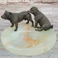 Load image into Gallery viewer, Bronze Bulldog & Pug Dog Figurines on Marble - Soap Dish Ashtray Handmade Art