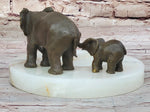 Bronze Metal Elephant Mother & Calf on Marble Soap Dish Ashtray