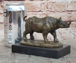 Bronze Rhino Rhinoceros Sculpture on Marble Base – Vintage Wildlife Figurine