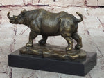 Bronze Rhino Rhinoceros Sculpture on Marble Base – Vintage Wildlife Figurine