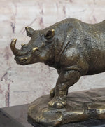 Bronze Rhino Rhinoceros Sculpture on Marble Base – Vintage Wildlife Figurine