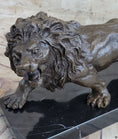 Load image into Gallery viewer, Bronze Sculpture Angry Hungry Male Lion Marble Base Figurine Art Deco Figure