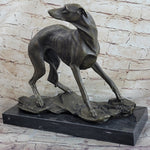 Greyhound Whippet Slender Dog Bronze Metal Sculpture Statue Figure on Marble Base