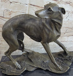 Greyhound Whippet Slender Dog Bronze Metal Sculpture Statue Figure on Marble Base
