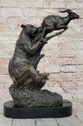 Load image into Gallery viewer, Bronze Statue Sculpture of Lion Hunting Gazelle Impala Handmade Art Decor Safari