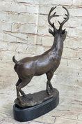 Load image into Gallery viewer, Signed Villanis Male Deer Buck Hunting Bronze Sculpture Marble Figurine Figure