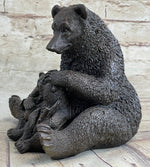 Mama Bear with Cubs Family of Bears Bronze Metal Figurine Sculpture Signed Art