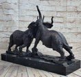 Load image into Gallery viewer, Elephants in Battle Bronze Sculpture Hot Cast Marble Base Figurine Wild Life Art