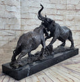 Load image into Gallery viewer, Elephants in Battle Bronze Sculpture Hot Cast Marble Base Figurine Wild Life Art