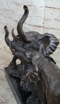 Load image into Gallery viewer, Elephants in Battle Bronze Sculpture Hot Cast Marble Base Figurine Wild Life Art