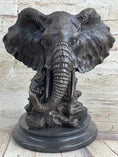 Load image into Gallery viewer, Original Striking Massive Elephant Head Bust with Baby Bronze Sculpture Statue