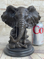 Original Striking Massive Elephant Head Bust with Baby Bronze Sculpture Statue