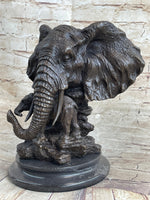 Original Striking Massive Elephant Head Bust with Baby Bronze Sculpture Statue