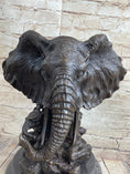Load image into Gallery viewer, Original Striking Massive Elephant Head Bust with Baby Bronze Sculpture Statue