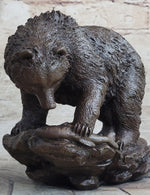 Original Burly Black Bear with His fish Dinner Bronze Sculpture Statue Figurine
