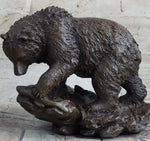 Original Burly Black Bear with His fish Dinner Bronze Sculpture Statue Figurine