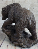 Original Burly Black Bear with His fish Dinner Bronze Sculpture Statue Figurine