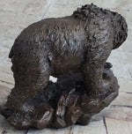 Original Burly Black Bear with His fish Dinner Bronze Sculpture Statue Figurine