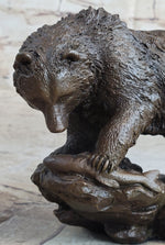 Original Burly Black Bear with His fish Dinner Bronze Sculpture Statue Figurine