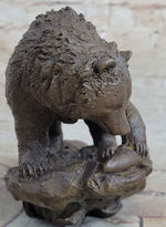 Original Burly Black Bear with His fish Dinner Bronze Sculpture Statue Figurine
