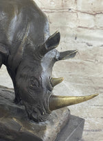 Bronze Metal Rhinoceros Rhino Statue Sculpture Figure Marble Base Barye Art 9