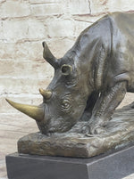 Bronze Metal Rhinoceros Rhino Statue Sculpture Figure Marble Base Barye Art 9