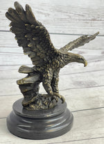 Landing Eagle w/ Wings Spread Bronze Statue Sculpture Signed Original Marble Base 7