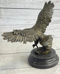 Load image into Gallery viewer, Landing Eagle w/ Wings Spread Bronze Statue Sculpture Signed Original Marble Base 7" x 9"