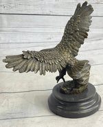 Landing Eagle w/ Wings Spread Bronze Statue Sculpture Signed Original Marble Base 7