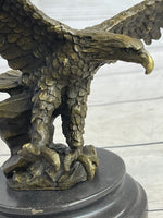 Landing Eagle w/ Wings Spread Bronze Statue Sculpture Signed Original Marble Base 7
