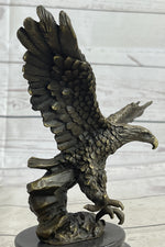 Landing Eagle w/ Wings Spread Bronze Statue Sculpture Signed Original Marble Base 7