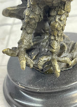 Landing Eagle w/ Wings Spread Bronze Statue Sculpture Signed Original Marble Base 7