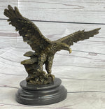 Landing Eagle w/ Wings Spread Bronze Statue Sculpture Signed Original Marble Base 7