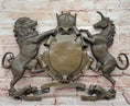 Load image into Gallery viewer, Bronze Lion and Unicorn Heraldic Crest Coat of Arms Hanging Wall Sculpture