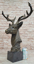 Load image into Gallery viewer, Stag Buck Deer Elk Head Bust Bronze Sculpture Statue on Marble Base