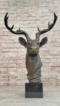 Load image into Gallery viewer, Stag Buck Deer Elk Head Bust Bronze Sculpture Statue on Marble Base