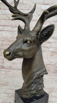 Load image into Gallery viewer, Stag Buck Deer Elk Head Bust Bronze Sculpture Statue on Marble Base