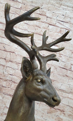 Stag Buck Deer Elk Head Bust Bronze Sculpture Statue on Marble Base