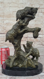 Bear Family Looking for Honey Bronze Statue Sculpture Art Decor Marble Base