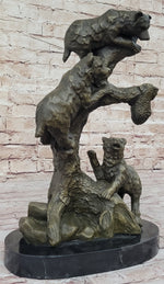 Bear Family Looking for Honey Bronze Statue Sculpture Art Decor Marble Base