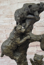 Bear Family Looking for Honey Bronze Statue Sculpture Art Decor Marble Base