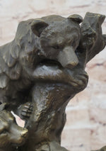 Bear Family Looking for Honey Bronze Statue Sculpture Art Decor Marble Base