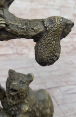 Bear Family Looking for Honey Bronze Statue Sculpture Art Decor Marble Base