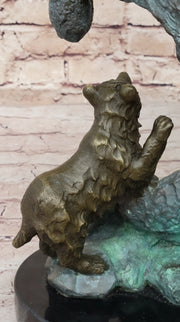 Bear Family Looking for Honey in a Tree - Bronze Sculpture Decor on Marble Base